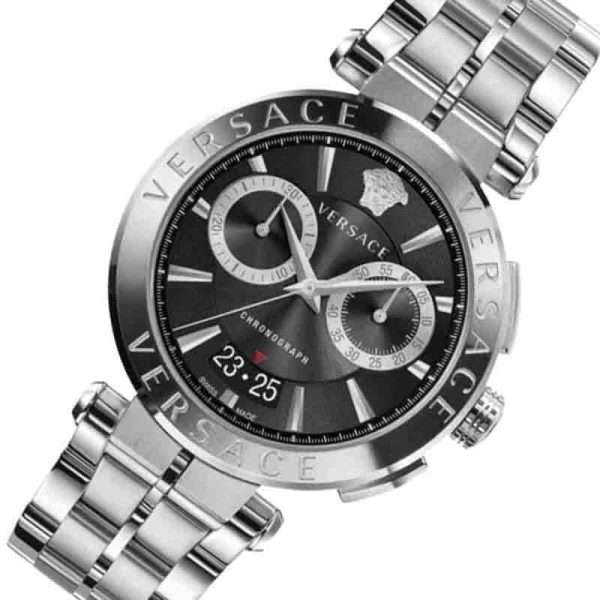 Versace Aion Chronograph Black Dial Silver Steel Strap Watch for Men - VBR080017 Buy Now By Versace