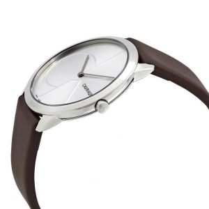 Calvin Klein Minimal Silver Dial Brown Leather Strap Watch for Men - K3M221G6 Buy Now By Calvin Klein