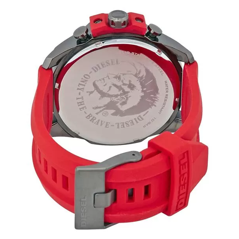 Diesel Mega Chief Chronograph Black Dial Red Silicone Strap Watch For Men - DZ4427 Buy Now By Diesel