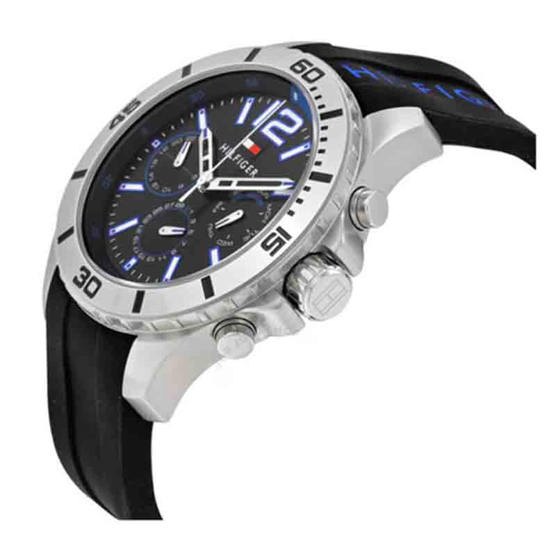 Shop Tommy Hilfiger Sport Multifunction Black Dial Black Rubber Strap Watch for Men - 1791143 in USA
