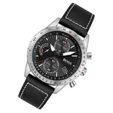 Hugo Boss Aero Chronograph Black Dial Black Leather Strap Watch for Men - 1513770