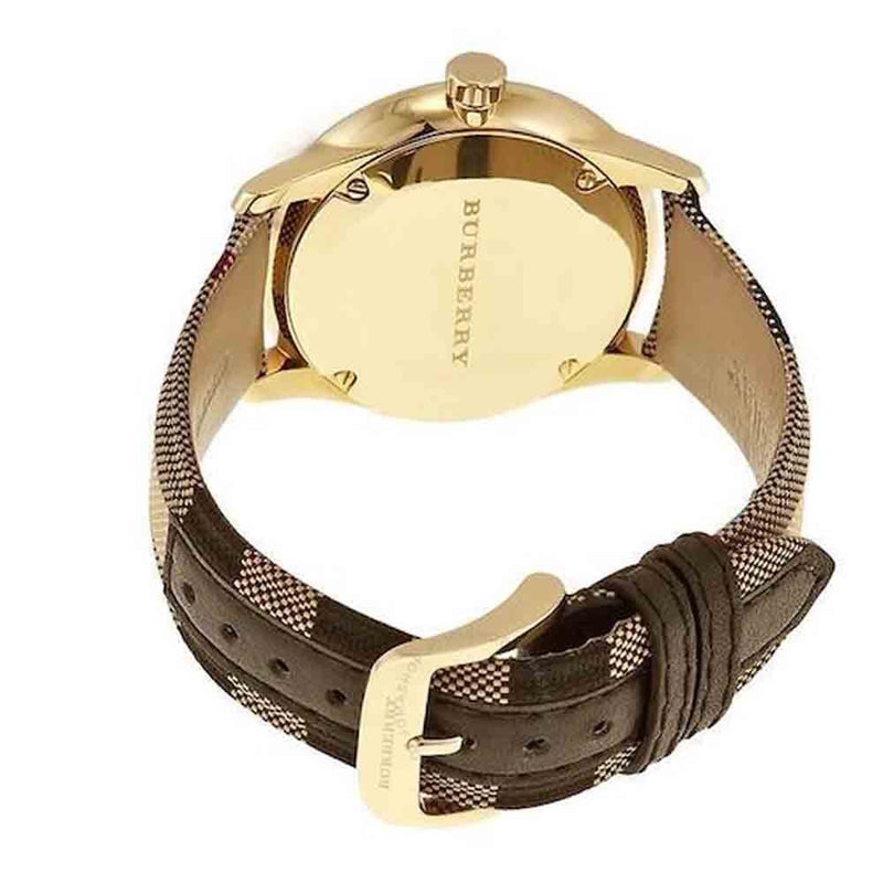 Shop Burberry The Classic Round Gold Dial Brown Leather Strap Unisex Watch - BU10001 in USA