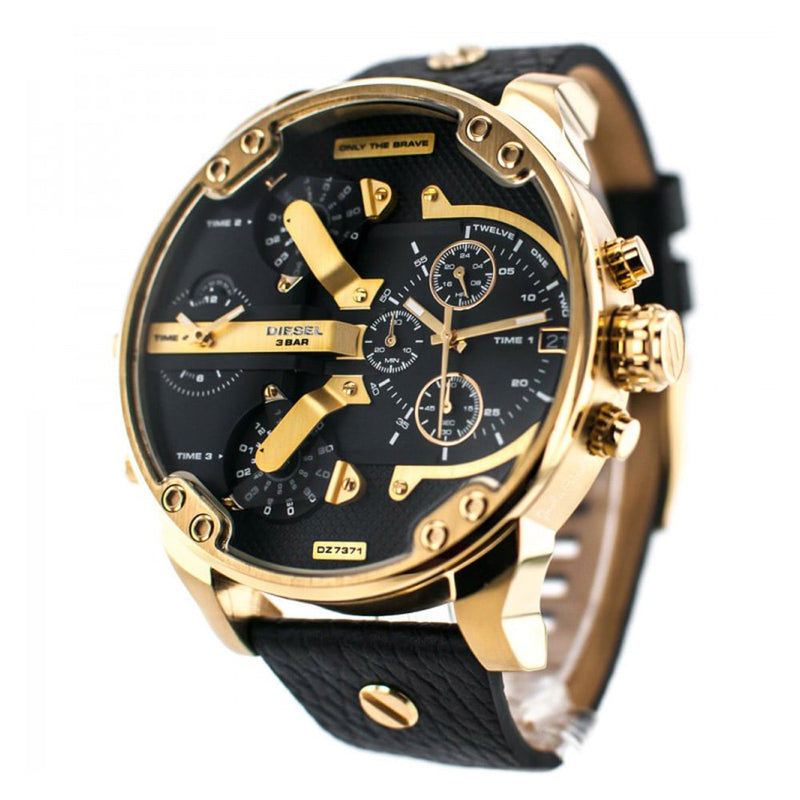 Diesel Mr Daddy Chronograph Black Dial Black Leather Strap Watch For Men - DZ7371 Buy Now By Diesel