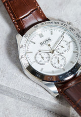 Hugo Boss Ikon White Dial Brown Leather Strap Watch for Men - 1513175 Buy Now By Hugo Boss