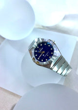 Shop Omega Constellation Manhattan Quartz Diamonds Blue Dial Silver Steel Strap Watch for Women - 131.10.25.60.53.001 in USA