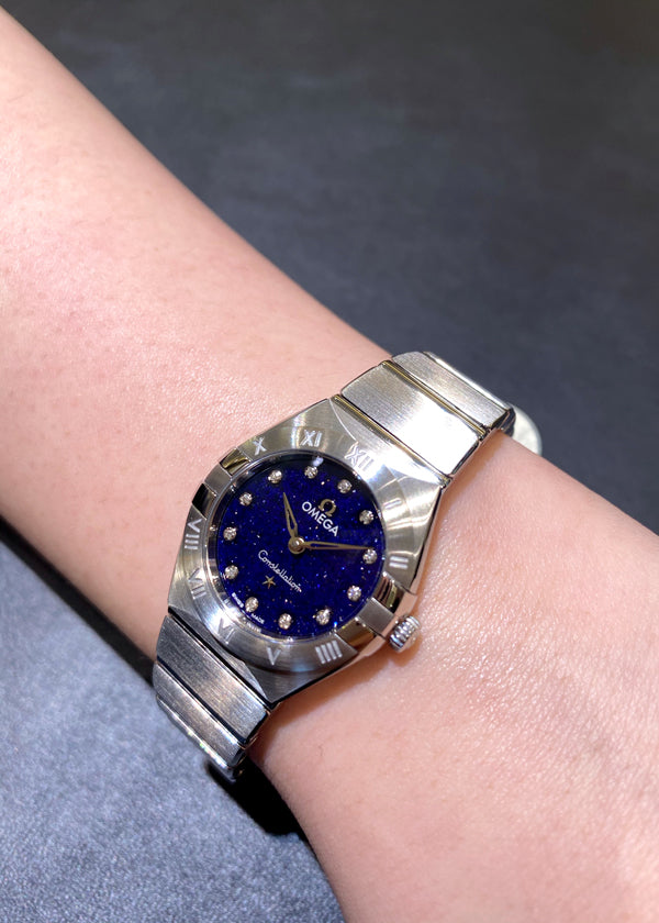 Shop Omega Constellation Manhattan Quartz Diamonds Blue Dial Silver Steel Strap Watch for Women - 131.10.25.60.53.001 in USA