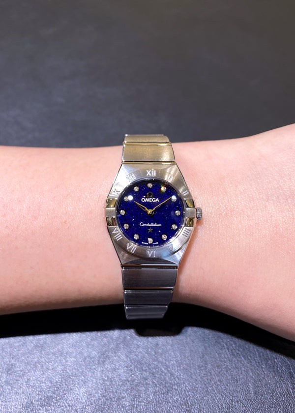 Shop Omega Constellation Manhattan Quartz Diamonds Blue Dial Silver Steel Strap Watch for Women - 131.10.25.60.53.001 in USA