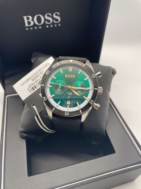 Hugo Boss Santiago Green Dial Black Nylon Strap Watch for Men - 1513936 Buy Now By Hugo Boss