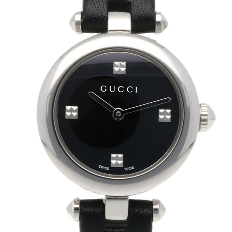 Shop Gucci Diamantissima Quartz Diamonds Black Dial Black Leather Strap Watch for Women - YA141506 in USA