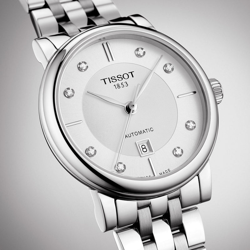 Tissot T Classic Carson Premium White Diamonds Dial Silver Steel Strap Watch for Women - T1222071103600 Buy Now By Tissot