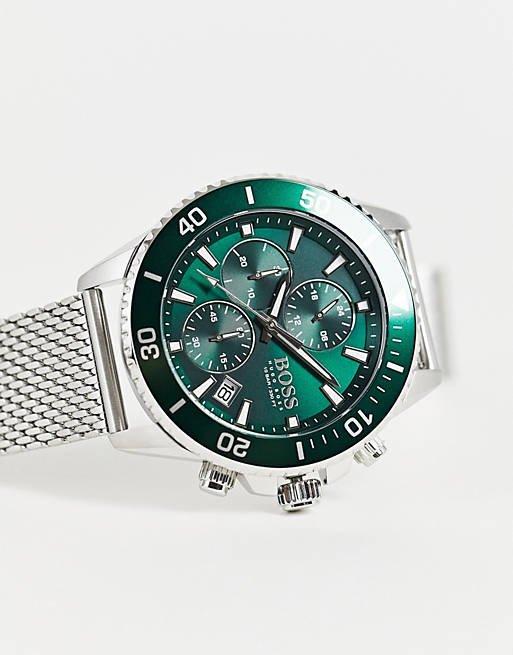 Hugo Boss Admiral Green Dial Silver Mesh Bracelet Watch for Men - 1513905 Buy Now By Hugo Boss