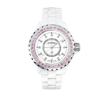 Shop Chanel J12 Sapphire Bezel Ceramic White Dial White Steel Strap Watch for Women - J12 H2010 in USA