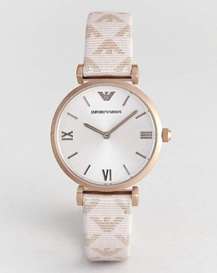 Shop Emporio Armani Analog Grey Dial Pink Leather Strap Watch For Women - AR11126 in USA