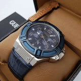 Guess Rigor Multifunction Chronograph Blue Dial Blue Leather Strap Watch For Men - W0040G7 Buy Now By Guess