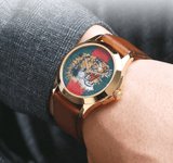 Gucci Le Marche Des Merveilles Red & Green Dial Brown Leather Strap Unisex Watch - YA126497