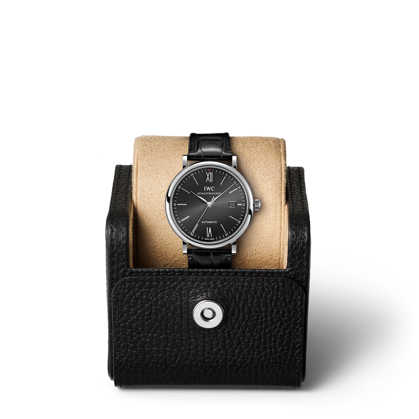 IWC Portofino Automatic Black Dial Black Leather Strap Watch for Men - IW356502