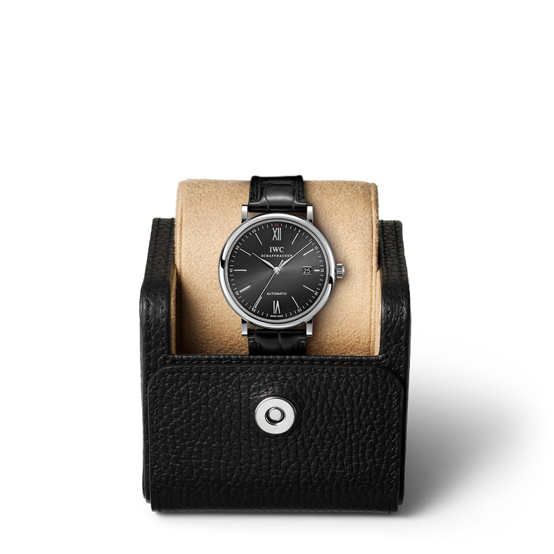 IWC Portofino Automatic Black Dial Black Leather Strap Watch for Men - IW356502