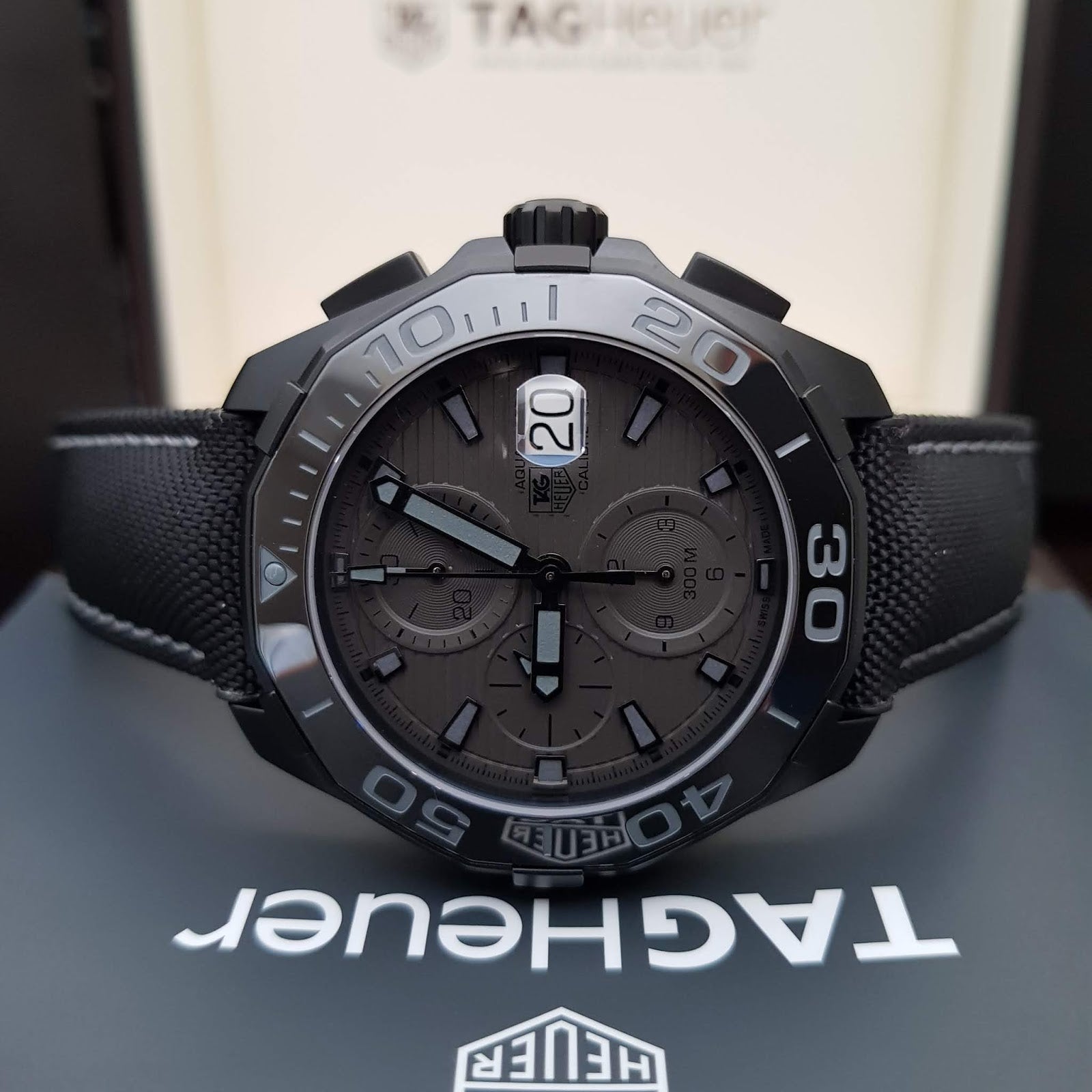Tag Heuer Aquaracer Automatic Chronograph Special Edition Titanium Grey Dial Black Leather Strap Watch for Men - CAY218B.FC6370