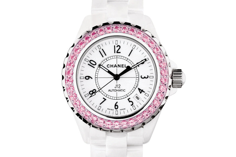 Shop Chanel J12 Sapphire Bezel Ceramic White Dial White Steel Strap Watch for Women - J12 H2010 in USA