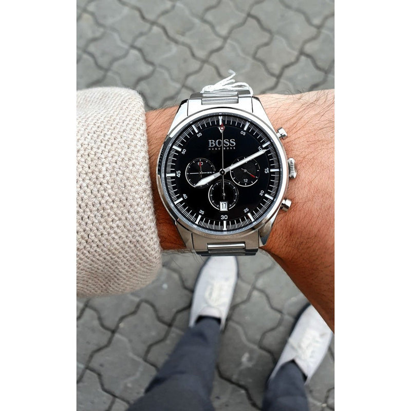 Shop Hugo Boss Pioneer Black Dial Silver Steel Strap Watch for Men - 1513712 in USA