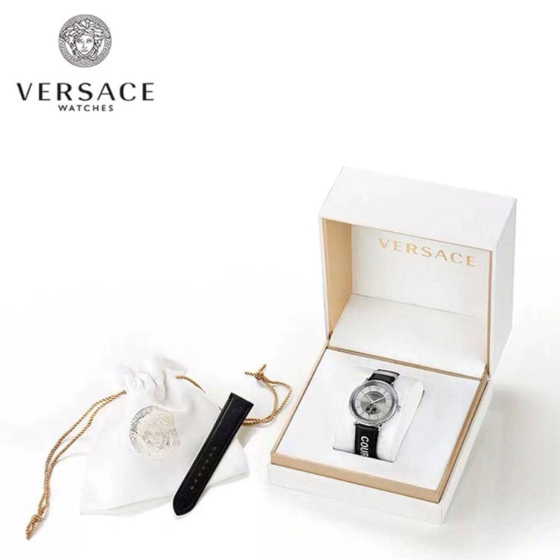 Versace V-Circle Silver Dial Black Leather Strap Watch for Men - VEBQ01219 Buy Now By Versace