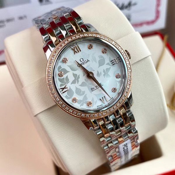 Shop Omega De Ville Prestige Quartz Diamonds Silver Dial Two Tone Steel Strap Watch for Women - 424.25.27.60.52.001 in USA