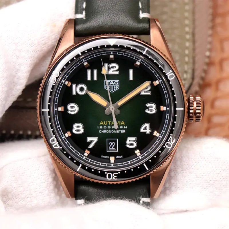 Tag Heuer Autavia Calibre 5 Automatic Olive Green Dial Green Leather Strap Watch for Men - WBE5190.FC8268 Buy Now By Tag Heuer