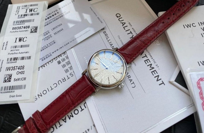 IWC Portofino Automatic Diamonds Silver Dial Red Leather Strap Watch for Women - IW357408 Buy Now By IWC