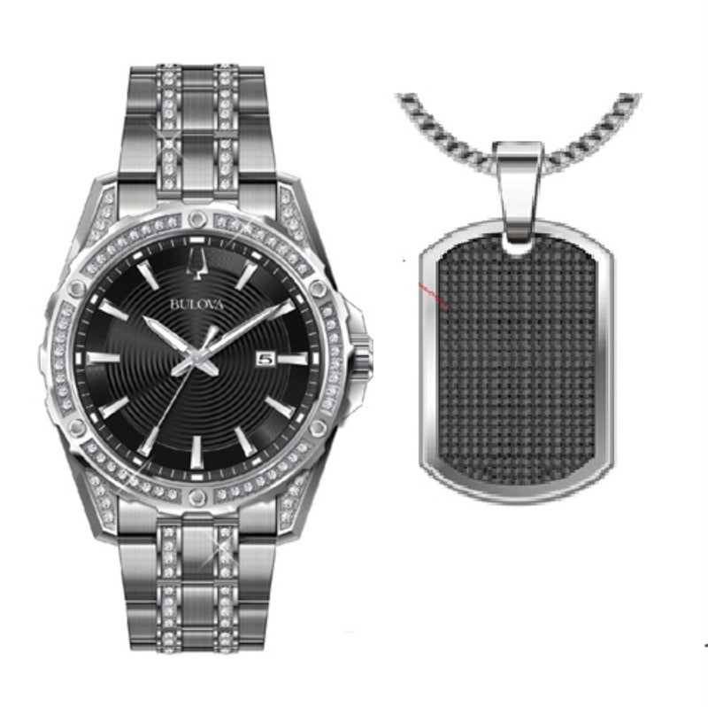 Bulova Crystal Collection Black Dial Silver Steel Strap Watch for Men - 96K104 Buy Now By Bulova