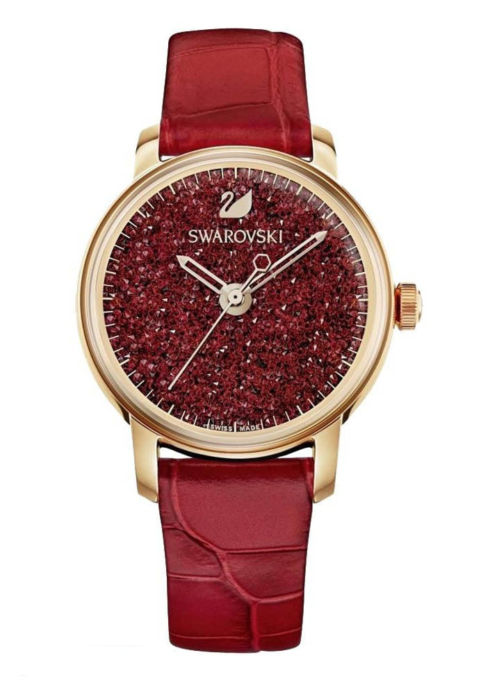 Shop Swarovski Crystalline Hours Red Crystal Dial Red Leather Strap Watch for Women - 5295380 in USA