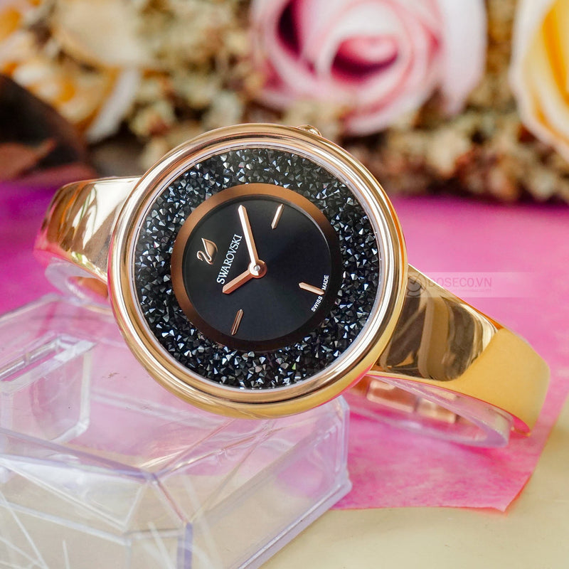 Swarovski Crystalline Pure Black Dial Rose Gold Steel Strap Watch for Women - 5295334 Buy Now By Swarovski