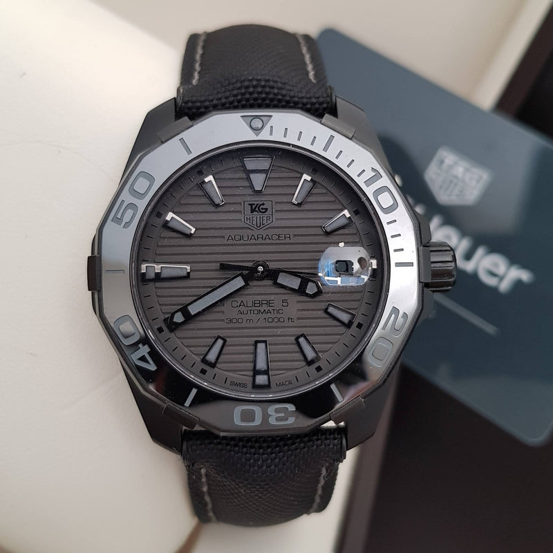 Tag Heuer Aquaracer 300 Swiss Limited Edition Black Dial Black Nylon Strap Watch for Men - WAY218B.FC6364 Buy Now By Tag Heuer