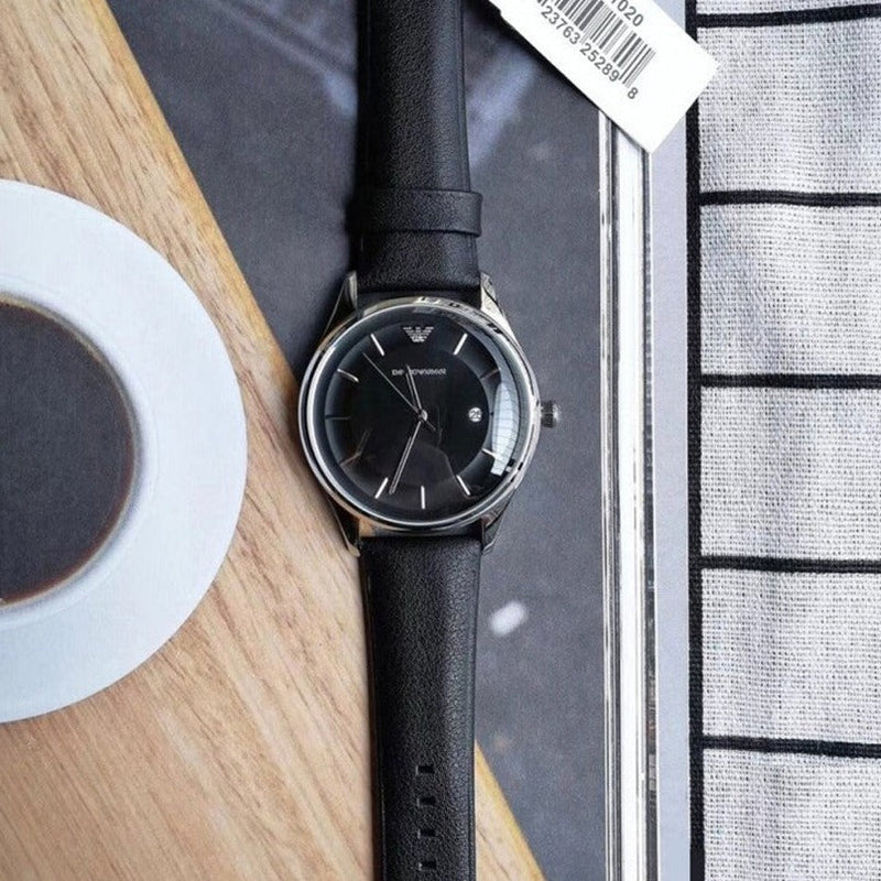 Emporio Armani Lambda Classic Quartz Black Dial Black Leather Strap Watch For Men - AR11020 Buy Now By Emporio Armani