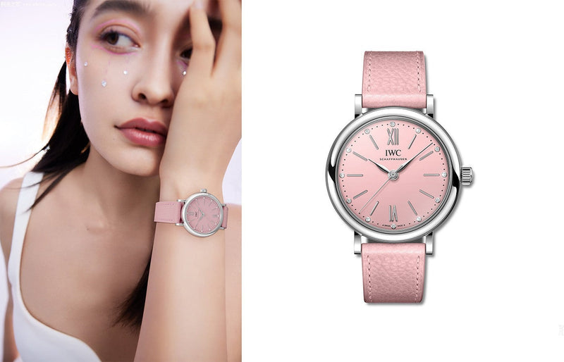 Shop IWC Portofino Automatic Pink Dial Pink Leather Strap Watch for Women - IW357417 in USA