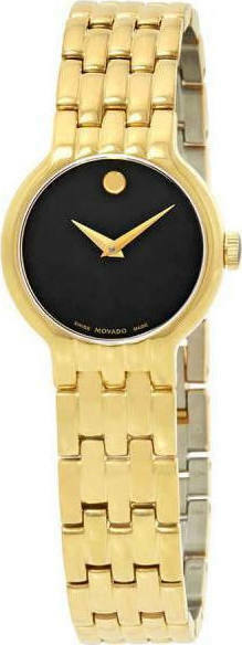 Shop Movado Veturi Black Dial Gold Steel Strap Watch for Women - 0606935 in USA