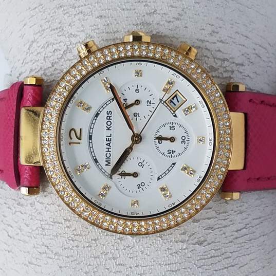 Michael Kors Parker Chronograph White Dial Pink Leather Strap Watch for Women - MK2297 Buy Now By Michael Kors