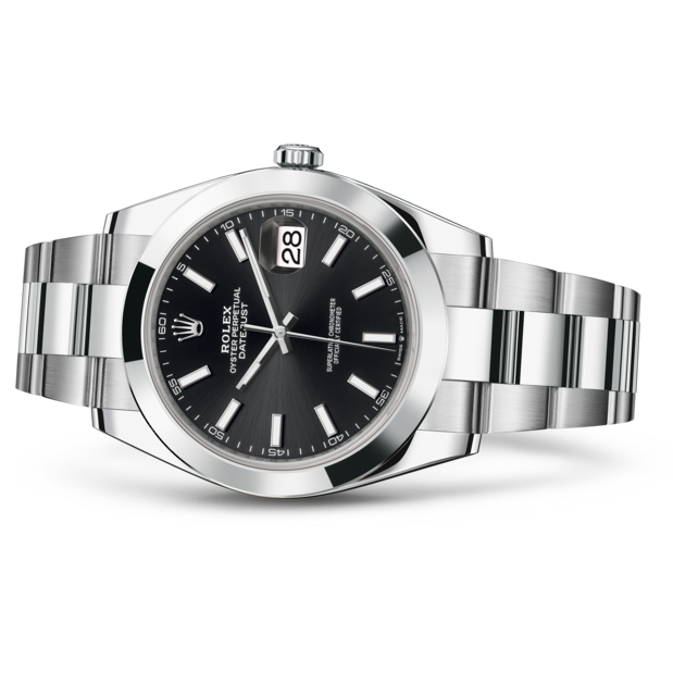Shop Rolex Datejust 41 Oyster Black Dial Silver Oystersteel Strap Watch for Men - M126300-0011 in USA