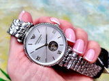 Emporio Armani Meccanico Gianni T-Bar Automatic Silver Dial Silver Steel Strap Watch For Women - AR60022