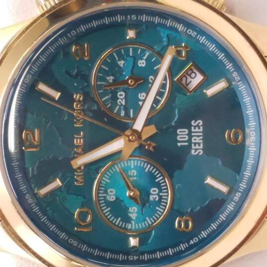 Michael Kors Runway Hunger Stop100 Series Blue Dial Gold Steel Strap Watch for Women - MK5815 Buy Now By Michael Kors