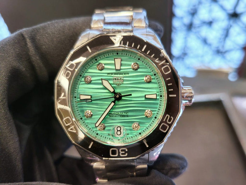 Tag Heuer Aquaracer Professional 300 Automatic Diamonds Green Dial Silver Steel Strap Watch for Women - WBP231K.BA0618 Buy Now By Tag Heuer