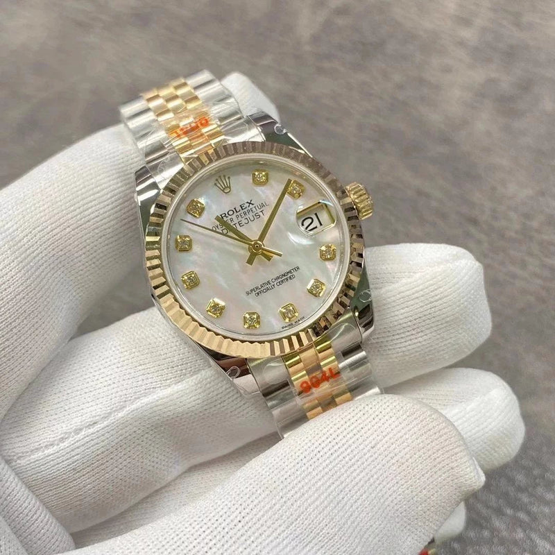 Shop Rolex Datejust Oyster 36 Diamonds Silver Dial Two Tone Oystersteel Yellow Gold Strap Watch for Women - M126233-0023 in USA