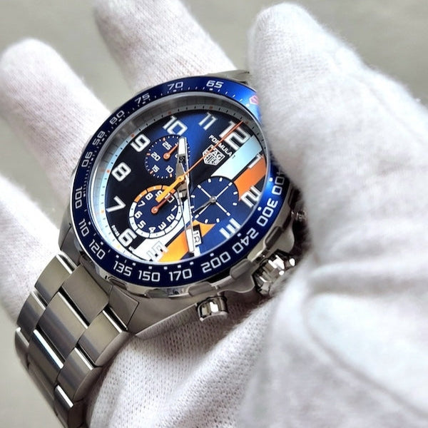 Tag Heuer Formula 1 Gulf Edition Chronograph Blue Dial Silver Steel Strap Watch for Men - CAZ101AT.BA0842