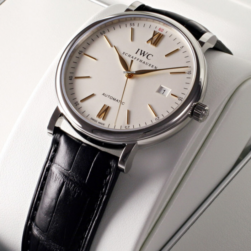 Shop IWC Portofino Automatic White Dial Black Leather Strap Watch for Men - IW356517 in USA