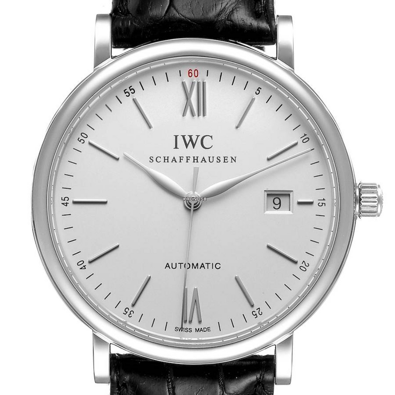 Shop IWC Portofino Automatic White Dial Black Leather Strap Watch for Men - IW356501 in USA
