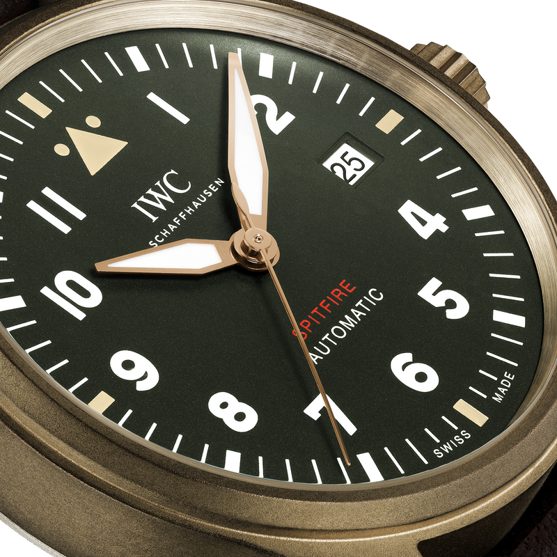 Shop IWC Pilot's Watch Automatic Spitfire Green Dial Brown Leather Strap Watch for Men - IW326802 in USA