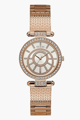 Guess Muse Quartz Silver Dial Rose Gold Steel Strap Watch For Women - W1008L3 Buy Now By Guess