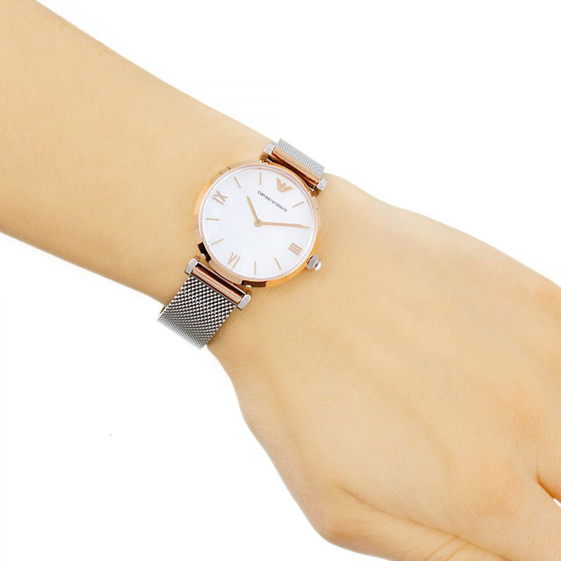 Emporio Armani Retro Mother of Pearl Dial Silver Mesh Bracelet Watch For Women - AR2067 Buy Now By Emporio Armani