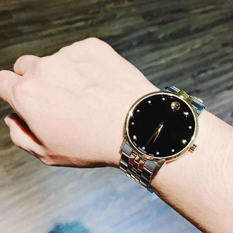 Movado Museum Classic Diamonds Black Dial Two Tone Steel Strap Watch For Men - 0606879 Buy Now By Movado