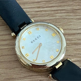 Shop Gucci Diamantissima Quartz Mother of Pearl Dial Black Leather Strap Watch for Women - YA141404 in USA