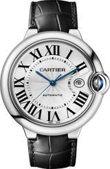 Cartier Ballon Bleu de Cartier Silver Dial Black Leather Strap Watch for Men - WSBB0026
